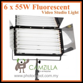 CAMZILLA-655A : 6 x 55W Fluorescent Video Studio Light with Heavy Duty Light Stands